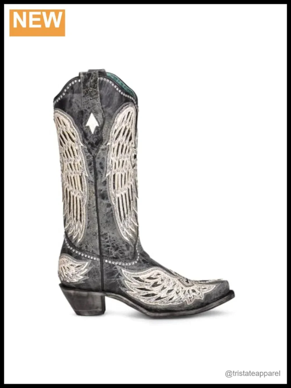 Handcrafted Snip Toe Mid-Calf Cowboy Boots with Cross and Wings Overlay Studs